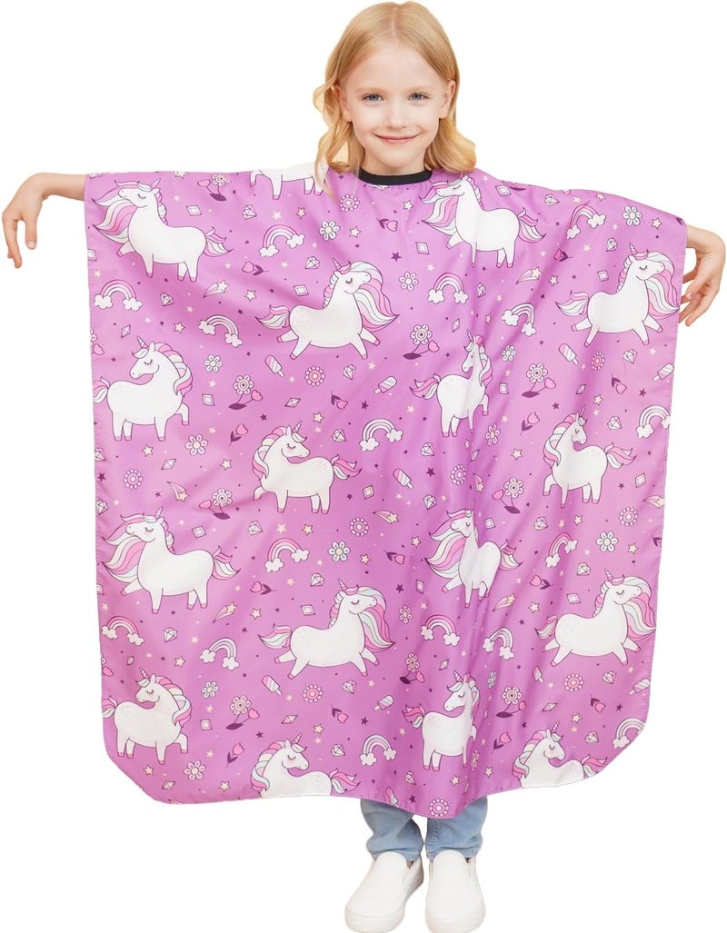 Iusmnur Kids Barber Cape, 51"x36" Professional Salon Hair Cutting Cape with Adjustable Neck Strap, Unisex Kids Haircut Cape for Hairdresser and Stylist (Rainbow Unicorn) - Image 1